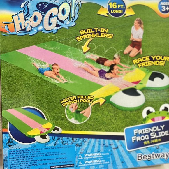 H2O Go Friendly Frog Slide w/Drench Pool 16ft Age 3+ By Bestway - Picture 2 of 2